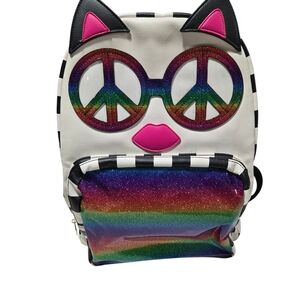 Betsey Johnson Backpack Rainbow Peace Cat Hippie Glasses